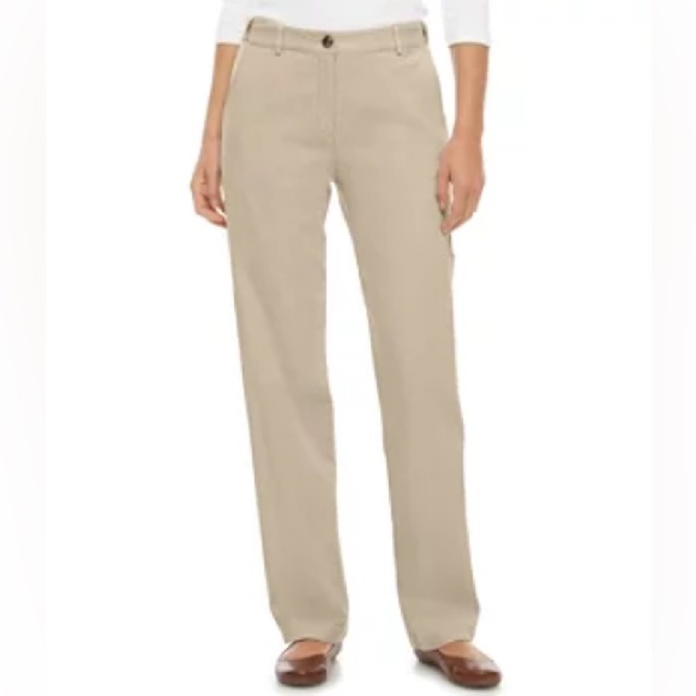 L.L. Bean Favorite Fit Hidden Comfort Waist Strt Leg Cotton Khaki Pants 8 Tall
